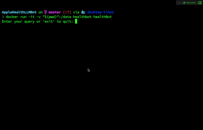 Apple Health Bot demo showing natural language queries about health data